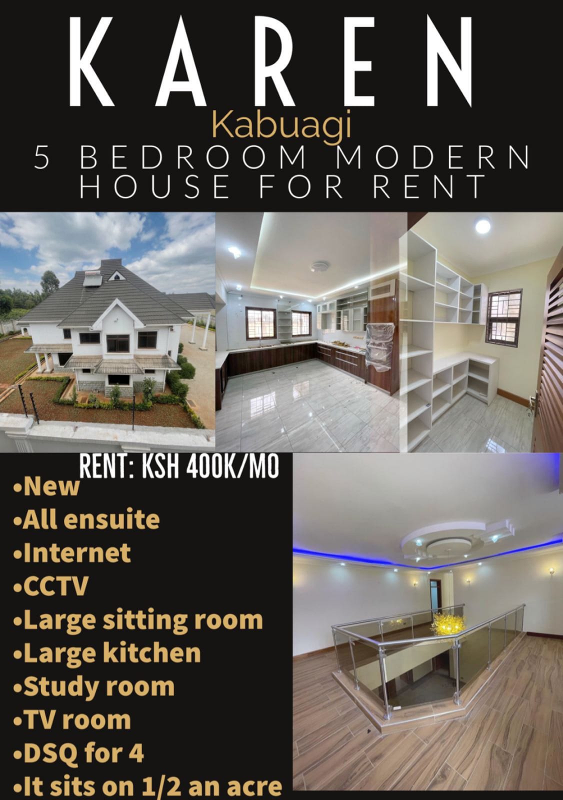 5 bedroom karen kabuagi modern new house with 4 dsq EXCLUSIVE For rent